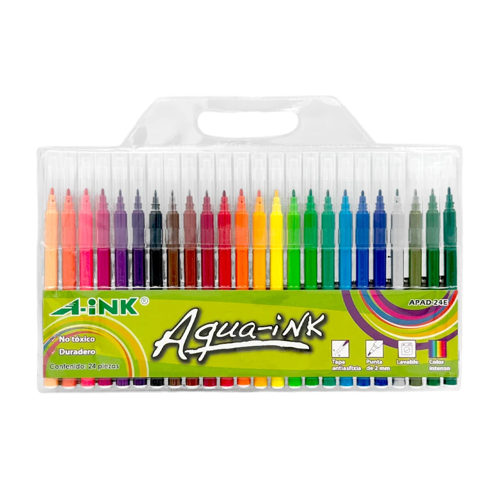 Paquete con 24 plumones delgados lavables, colores surtidos / apad-24e