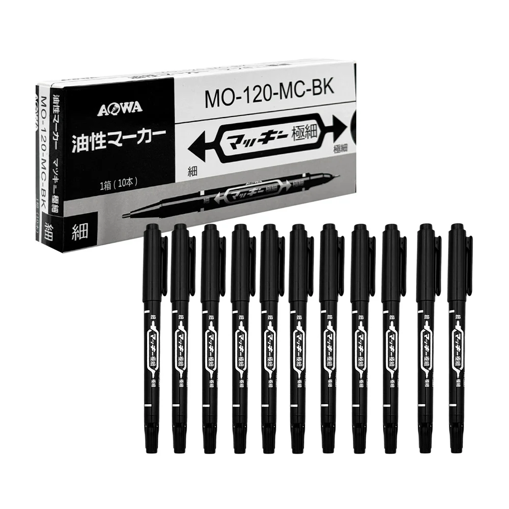 Paquete de 10 marcadores permanentes de doble punta en color negro /mo-120-mc-bk