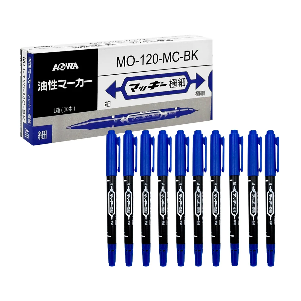 Paquete de 10 marcadores permanentes de doble punta en color azul / mo-120-bk