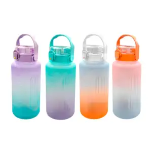Botella motivacional bicolor con popote y calcomanías decorativas 2 l…
