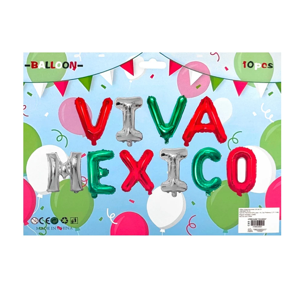 Set con 10 globos viva mexico / letrero globo / c65
