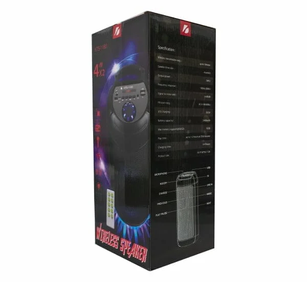 1pza Bocina inalámbrica cilíndrica, con entrada usb, v8, auxiliar e iluminación rgb, variedad de funciones / kts-1180