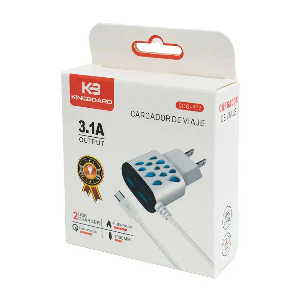 Cubo cargador con 2 puertos usb y cable entrada v8 con diseño de gotas y luz, variedad de colores / cdq-972