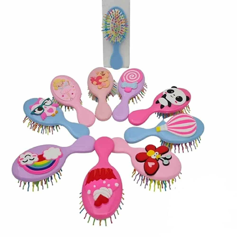 1pza Cepillo chico con decoración y cerdas onduladas de colores para cabello, variedad de colores y diseños / mc22-b55 / R648