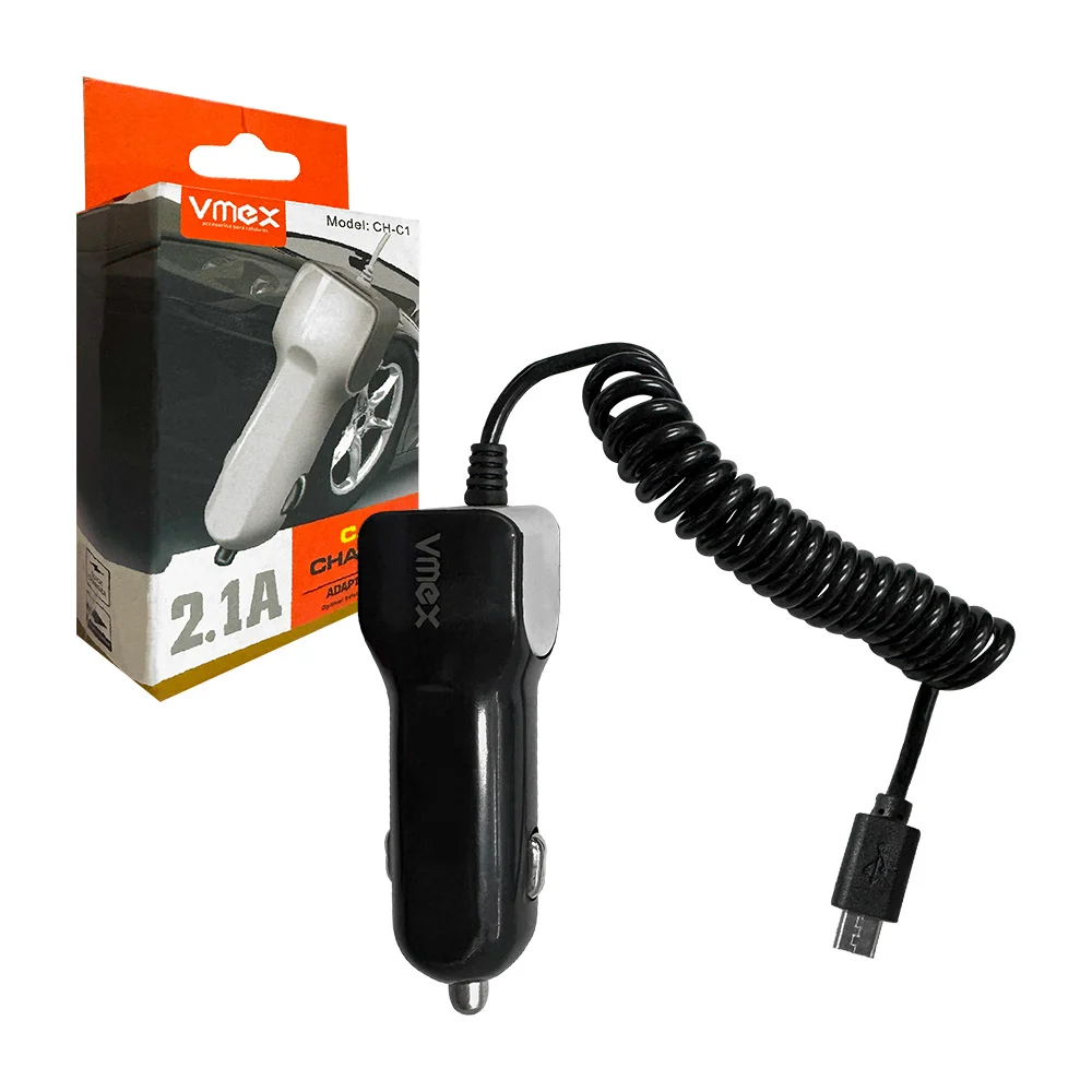 Plug / cargador v8 con cable espiral y un puerto usb adicional 2.1a, variedad de colores / ch-c1