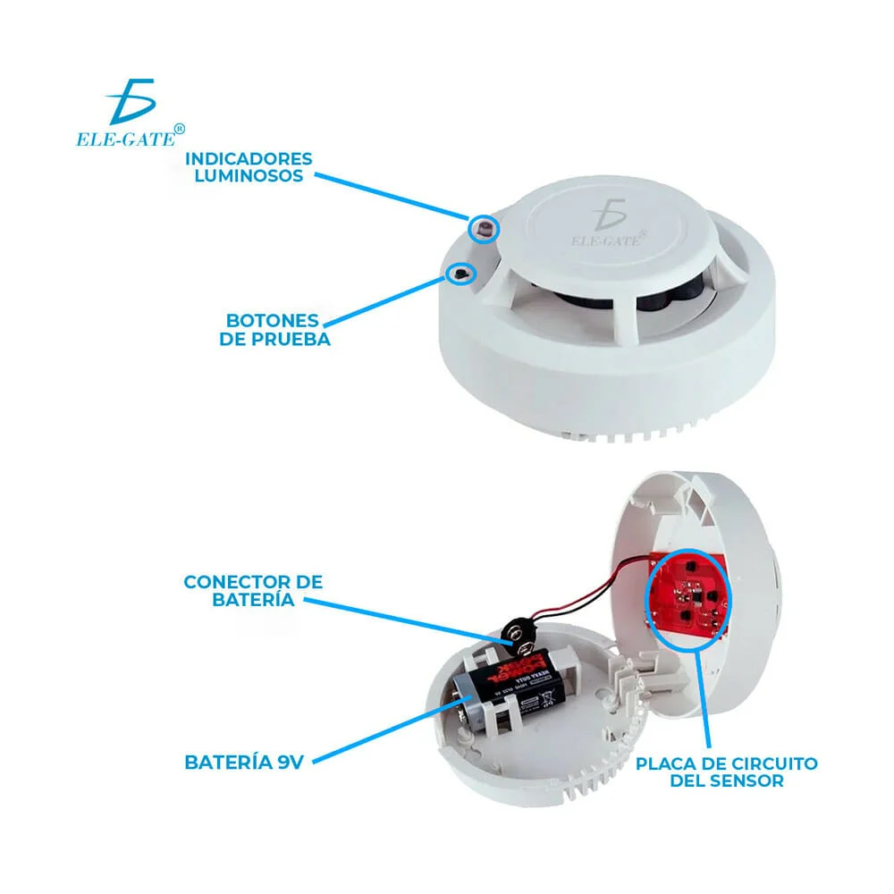Sensor de pared detector de humo, con sonido y alarma / con.sf501