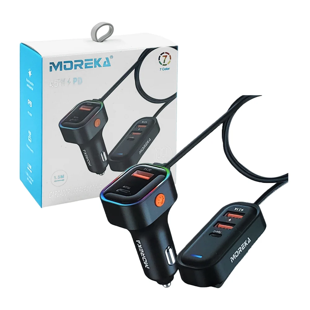 Plug moreka cargador + hub extensor 3 puertos usb y 2 usb-c, luz ambiental