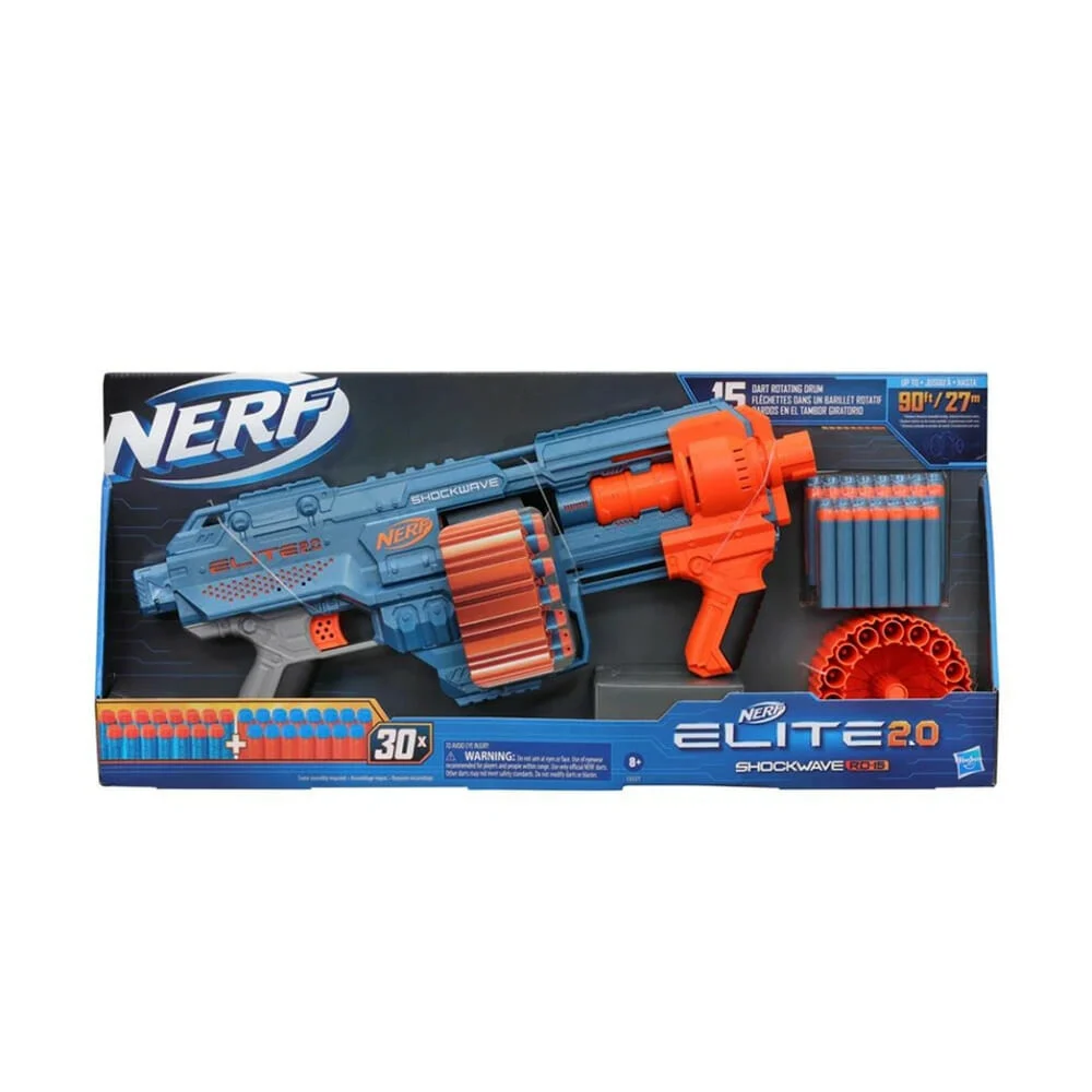 Pistola nerf elite 2.0 versión shockwave rd.15 con 15 dardos y tambor giratorio / e9527