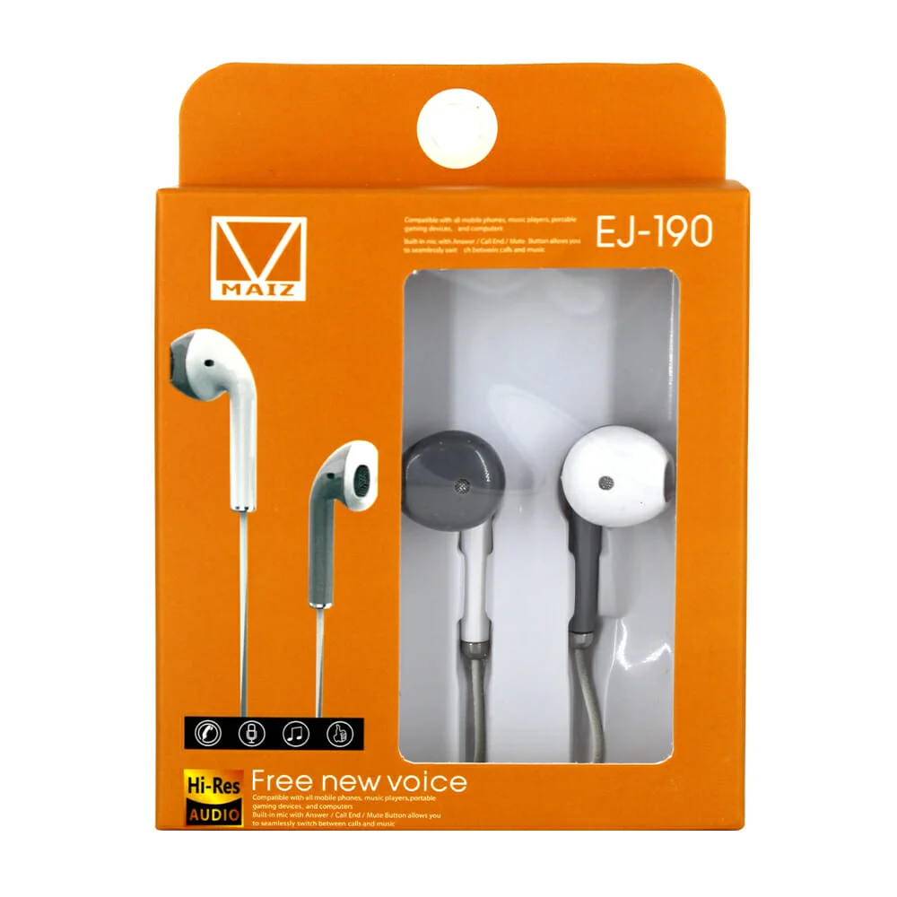 Auriculares tipo earphones bicolor, alámbricos, con entrada jack 3.5 mm y micrófono, variedad de funciones / ej-190