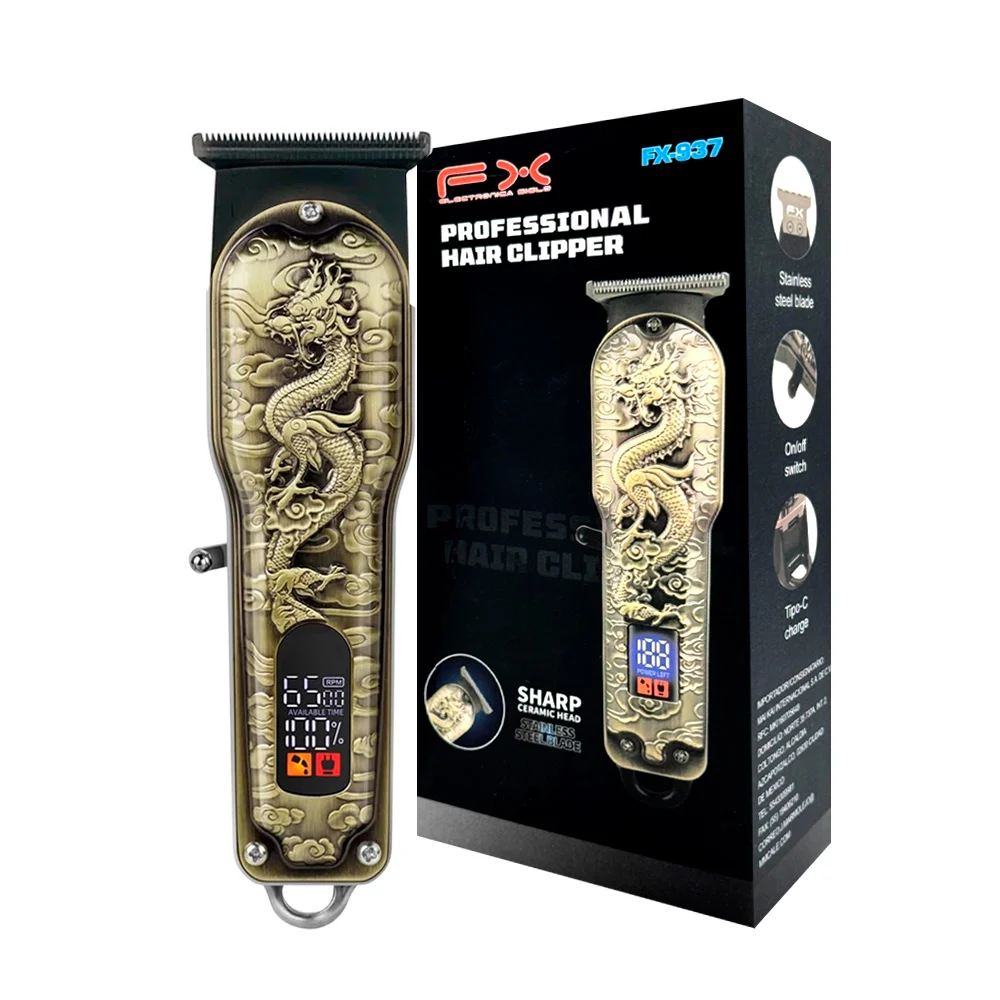 Rasuradora metálica fx recargable con relieve de dragón + accesorios / fx-937