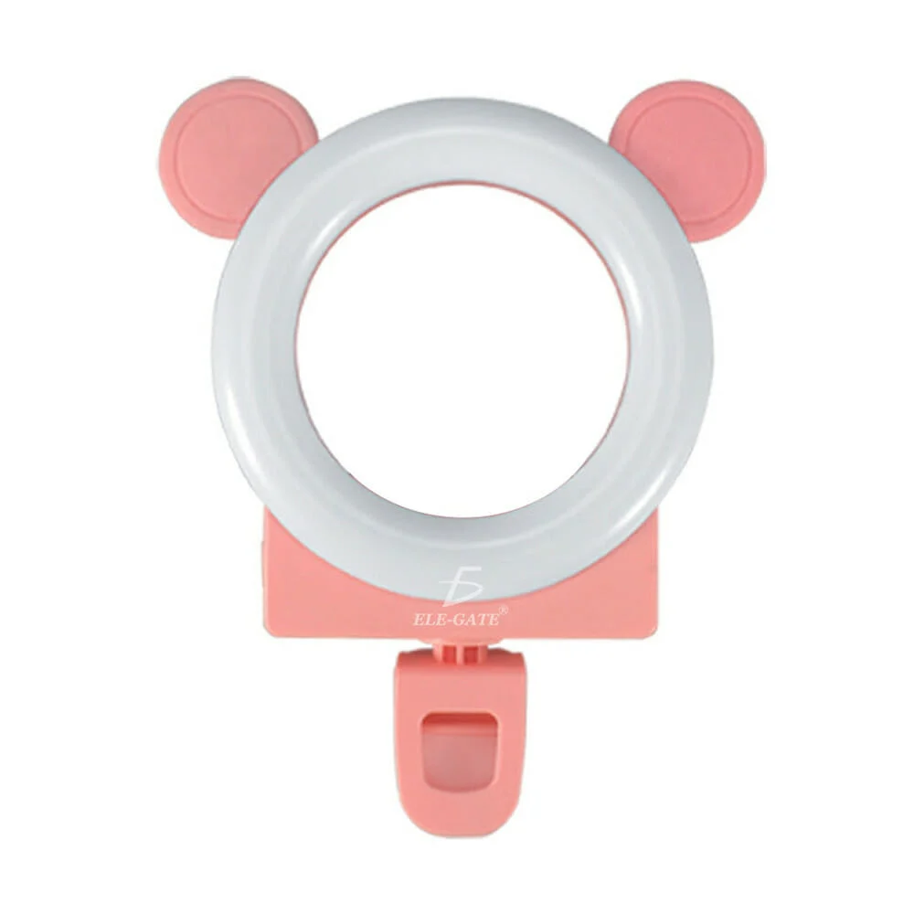 Mini espejo con aro de luz y base con pinza para teléfono, recargable, variedad de diseños y colores / hold.53.2
