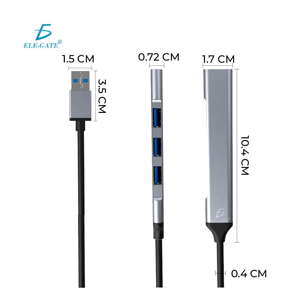 Hub cuatro puertos con entrada usb, 3 puertos usb 2.0 y 1 puerto usb 3.0