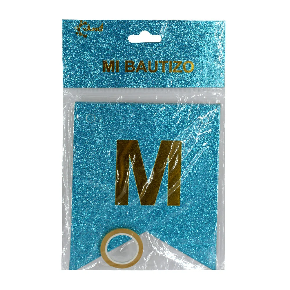 Banderin mi bautizo con brillos hw-288