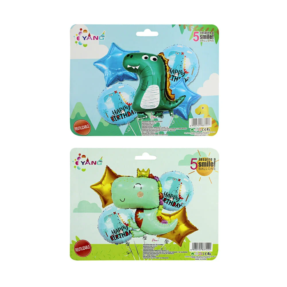Set 5 pzas globo dinosaurio happy birthday, variedad de diseños / hw-372-2 / haha-cc28
