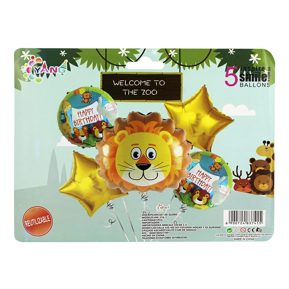 Set 5 pzas globos león hw-374-1