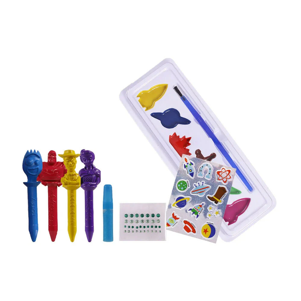 Super set de arte con 3 rompecabezas doble vista, 6 crayones, 6 acuarelas y accesorios con diseño de toy story / jca-3173