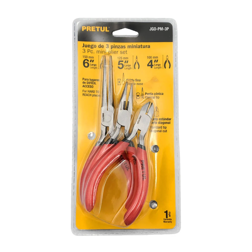Paquete con 3 pinzas pretul de 3 diferentes largos, mango ergonómico / 20016