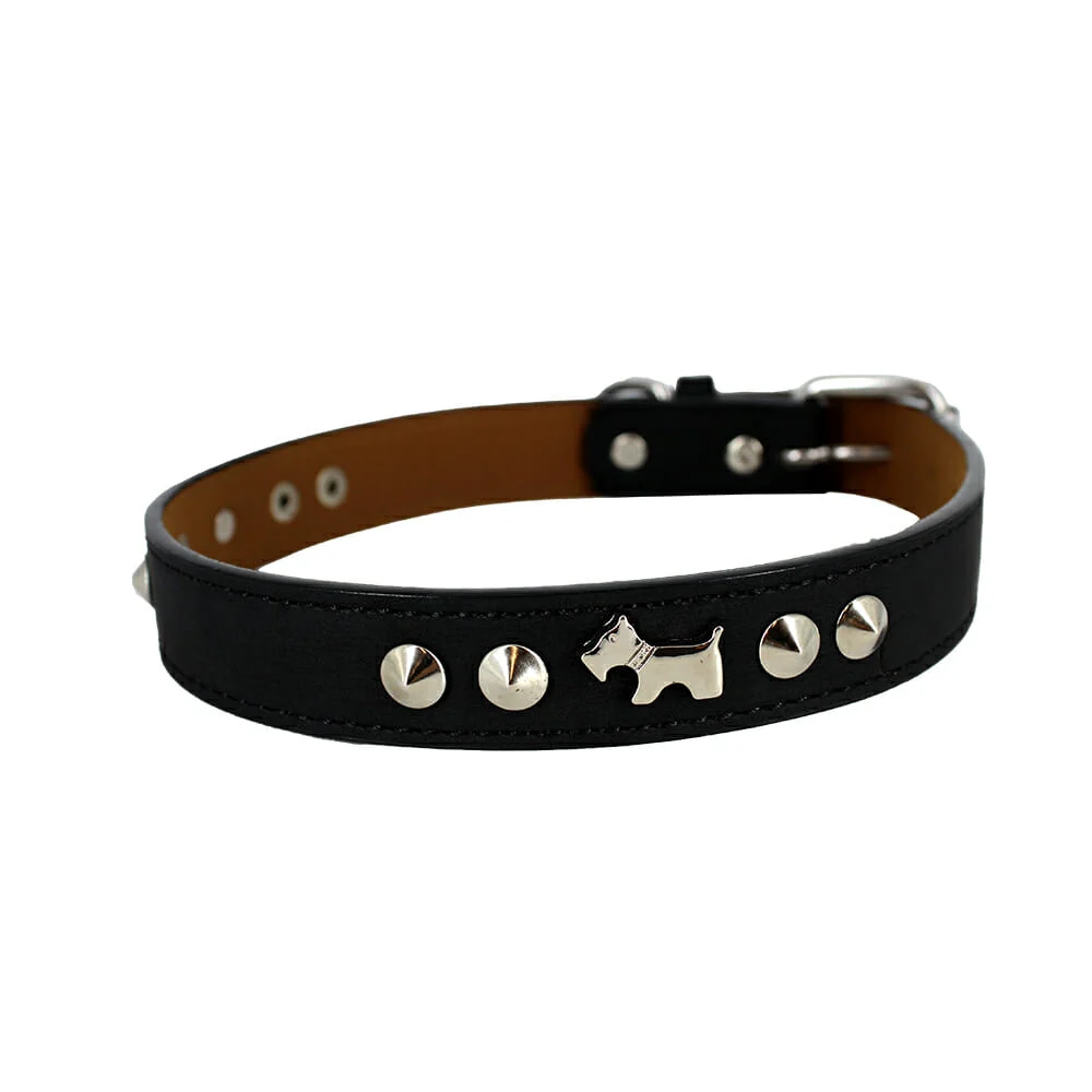 Collar de piel ajustable para perro con detalles plateados jr1235