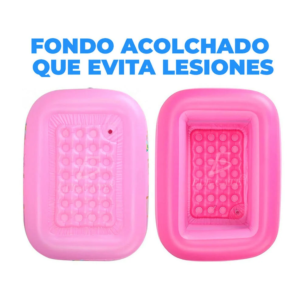 Alberca rectangular inflable de 3 aros con fondo acolchonado y diseño con temática marina 130x90x50cm / jug.23.b130*90*50