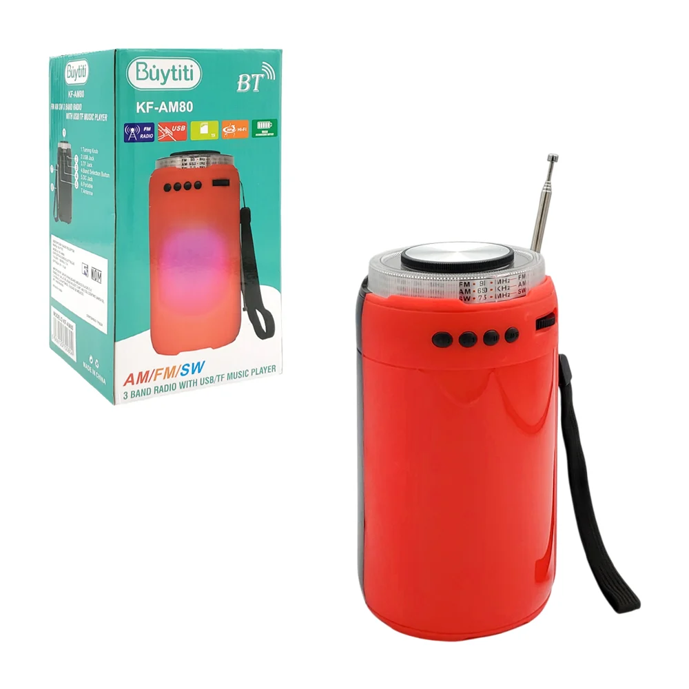 1pza Bocina inalámbrica cilíndrica con iluminación rgb, botones de función frontales, función de radio, antena y asa colgante, variedad de colores / buytiti / kf-am80