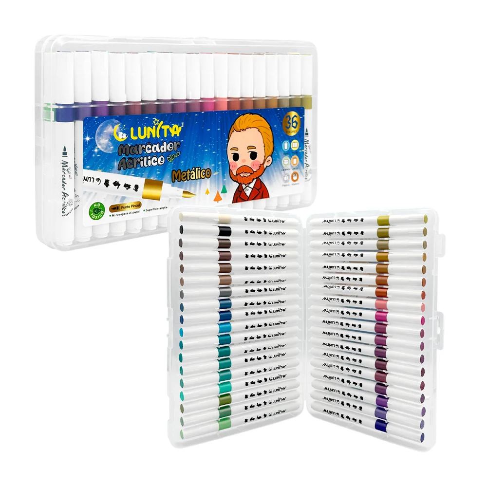 Estuche con 36 marcadores de acrílico p...