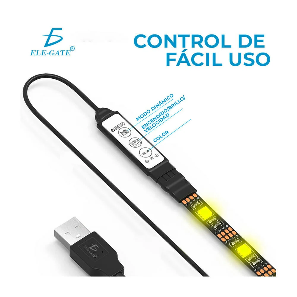 Tira de luces led rgb de 2 metros, con a...