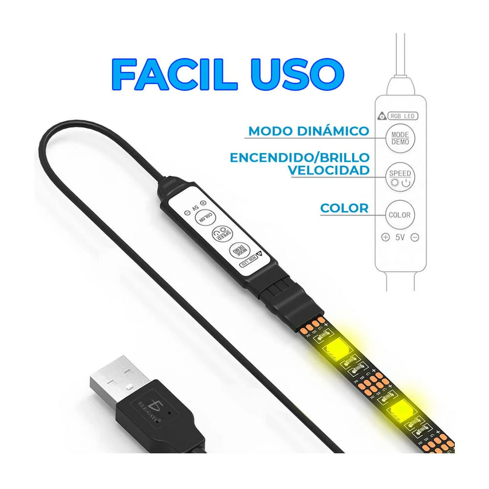 Tira de luces led rgb de 5 metros, con a...