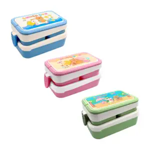 Tupper doble montable de plástico con asa agarradera  + cubiertos, va…