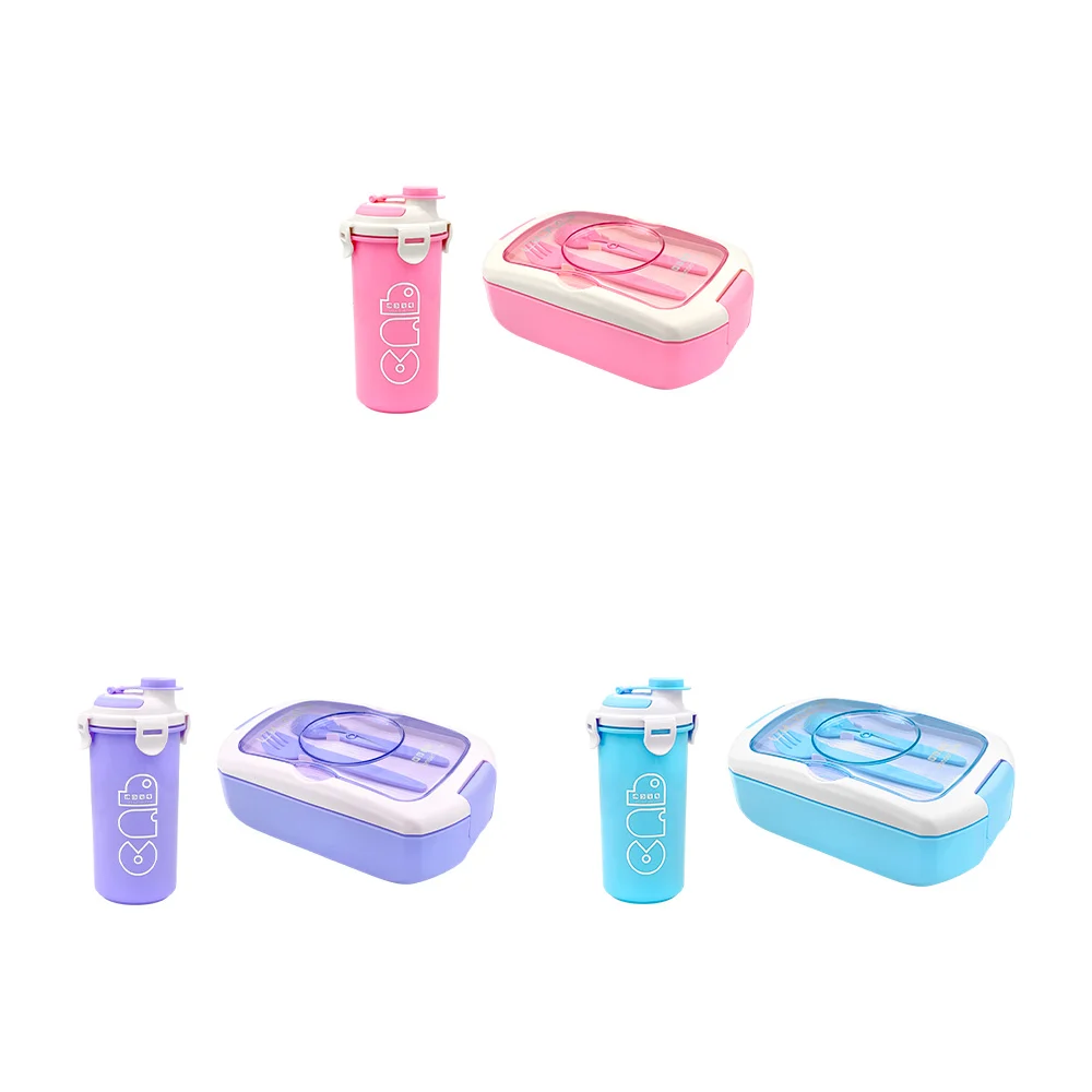 Set de tupper ovalado con 2 cubiertos de plástico, 3 compartimientos, mini tupper redondo y bote de plástico / wonderful life / lunch box