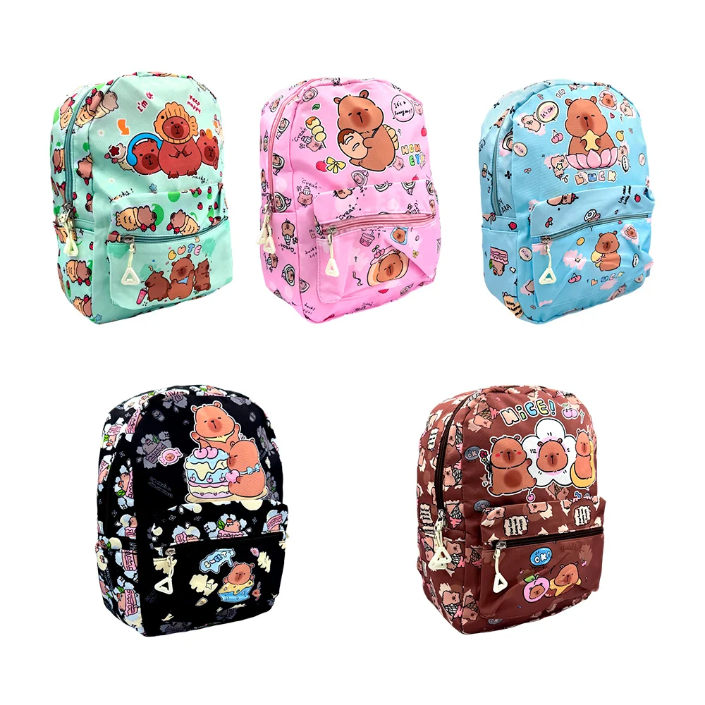 Mochila pequeña infantil con dos compartimientos y estampado de capibara animado