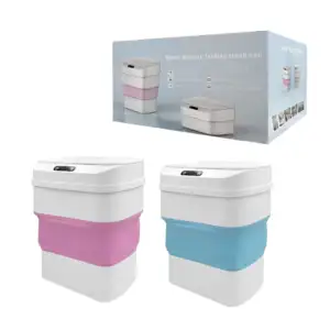 Bote de basura pequeño plegable bicolor con tapa y sensor / smart sen…