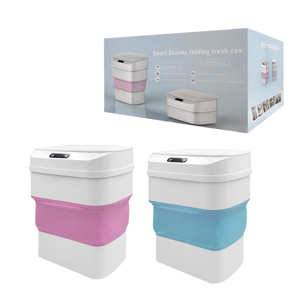 1pza Bote de basura pequeño plegable bicolor con tapa y sensores inteligentes / smart sensor / zsw-l11