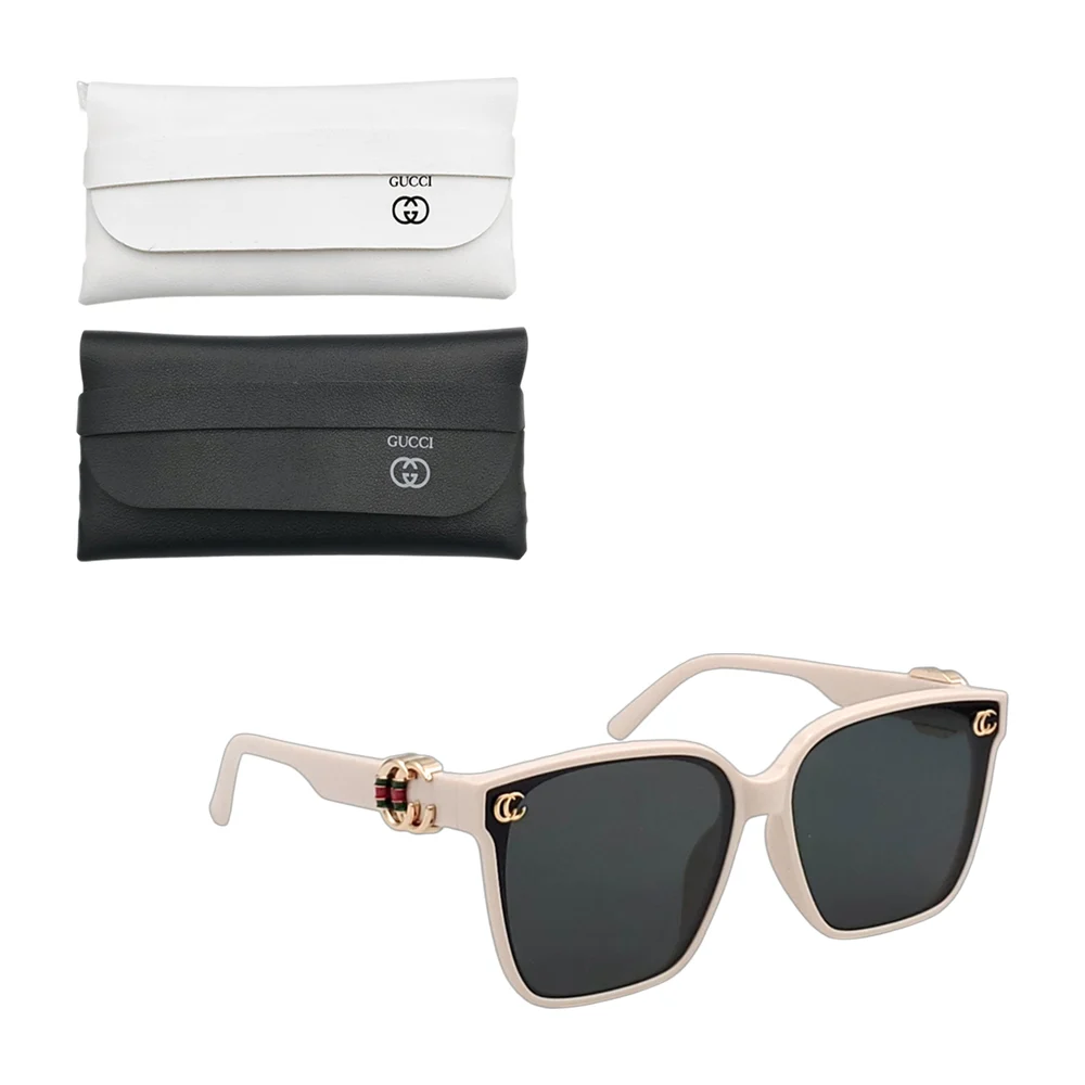 1pza Lentes de sol opacos con armazón de plástico, estuche tipo cuero y decoración en detalles dorados, variedad de colores / gucci / lu9414
