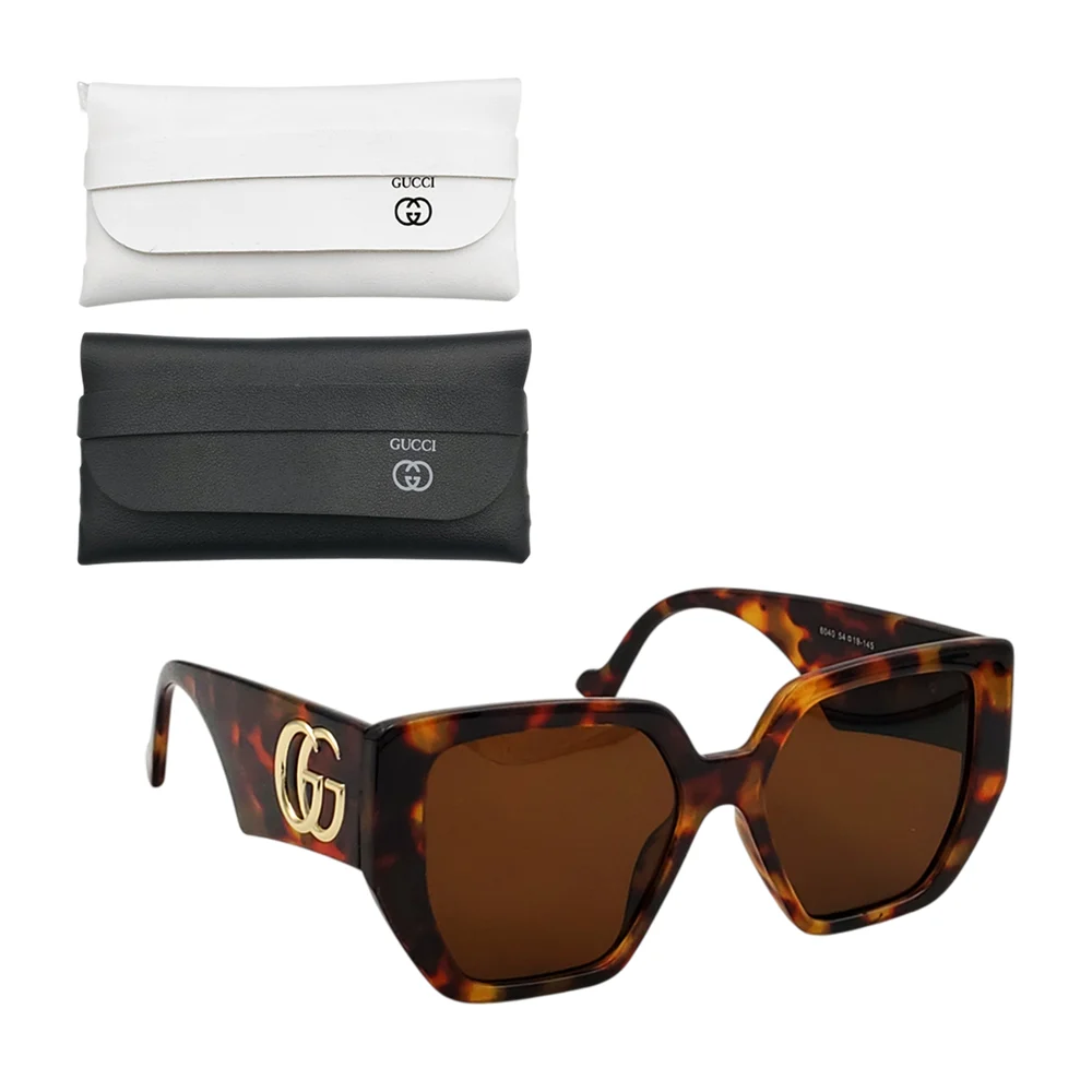 1pza Lentes de sol opacos con armazón de plástico, detalles plateados, estuche de piel sintética y estampado estilo atigrado, variedad de colores / lu9429 / gucci