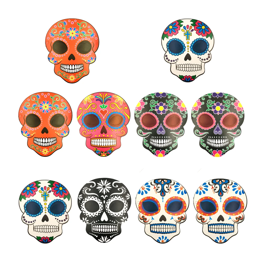 Paquete con 10 máscaras de cartón con temática de catrinas, color surtido