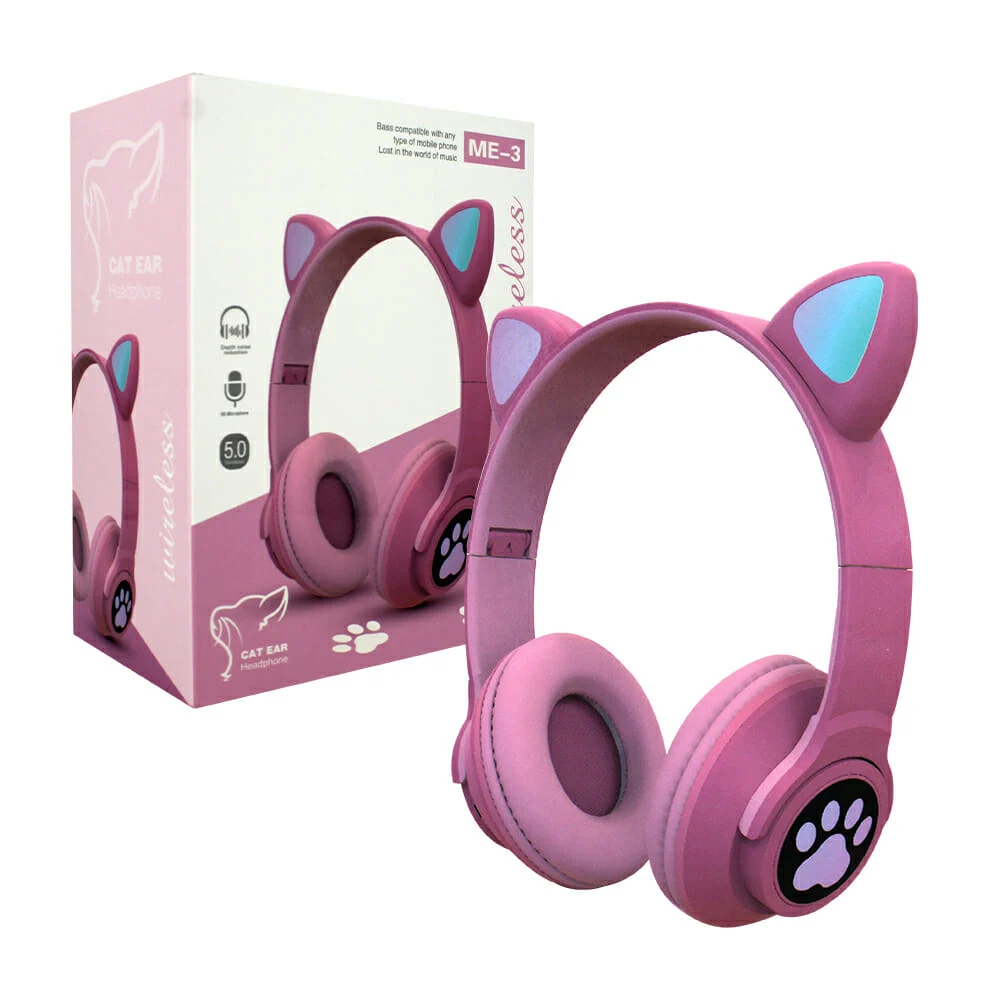 Diadema bluetooth plegable con orejas de gato y luz led, variedad de colores / me-3