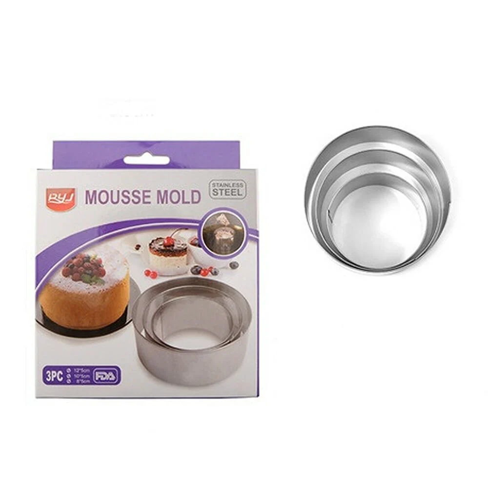 Set 3 moldes redondos de acero inoxidable, 3.5cm, 10.5cm y 8.5cm para hacer pastel / mousse mold