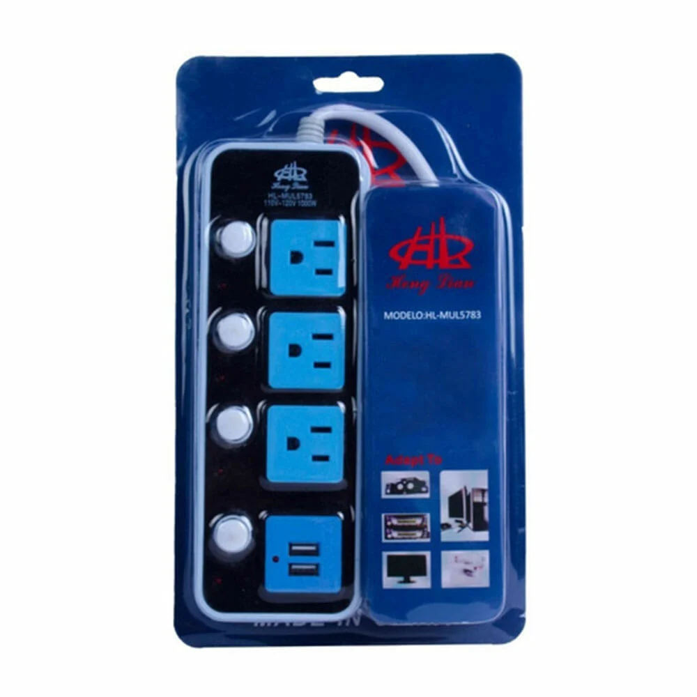 Barra multicontacto con 3 enchufes y 2 puertos usb hl-mul5783
