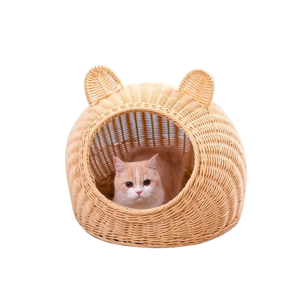 Casa con diseño y orejas de gato para mascota, variedad de colores / mw005