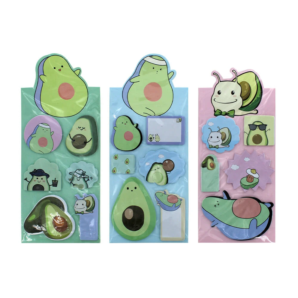 Blister de post-it / notas adhesivas con diseño de aguacate kawaii