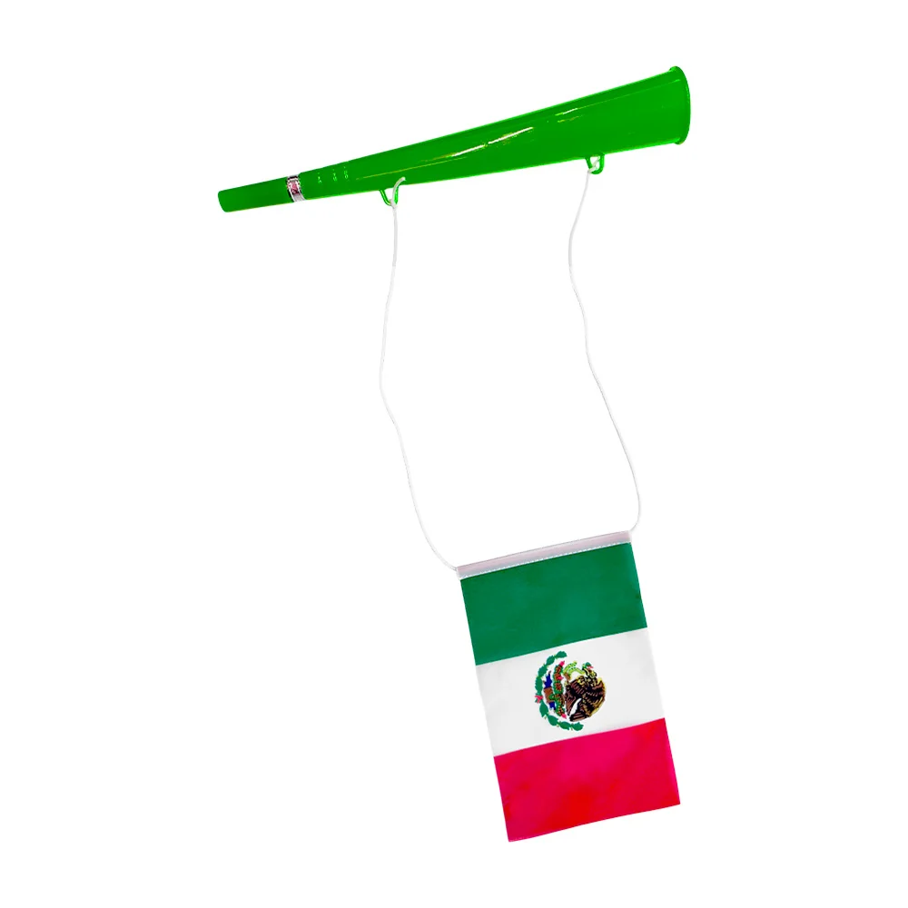 Trompeta corneta de plástico con bandera de méxico colgante, 36cm / viva-02