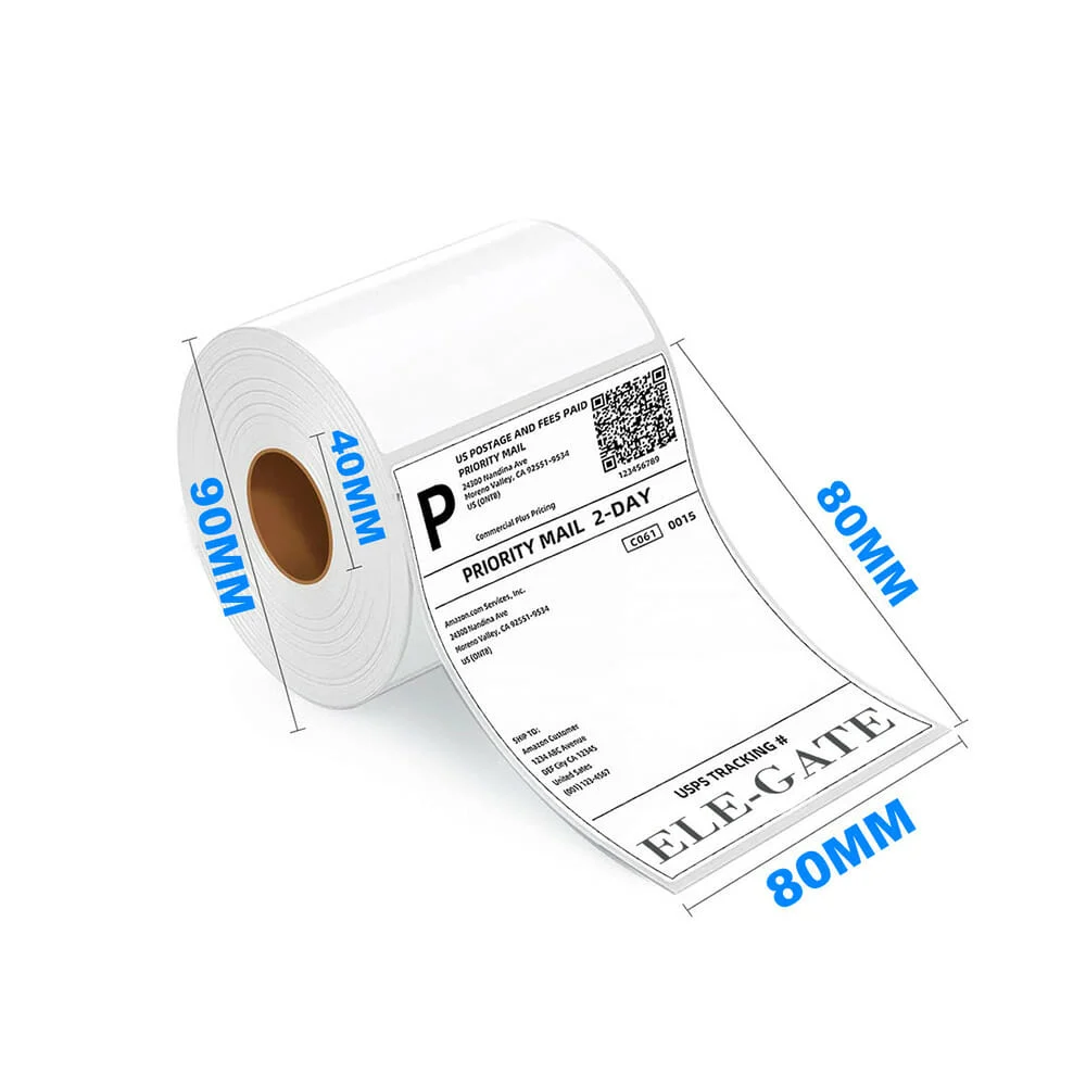 1pza Rollo con 500 etiquetas blancas lisas térmicas ele-gate 80x80mm / pt.15.80x80
