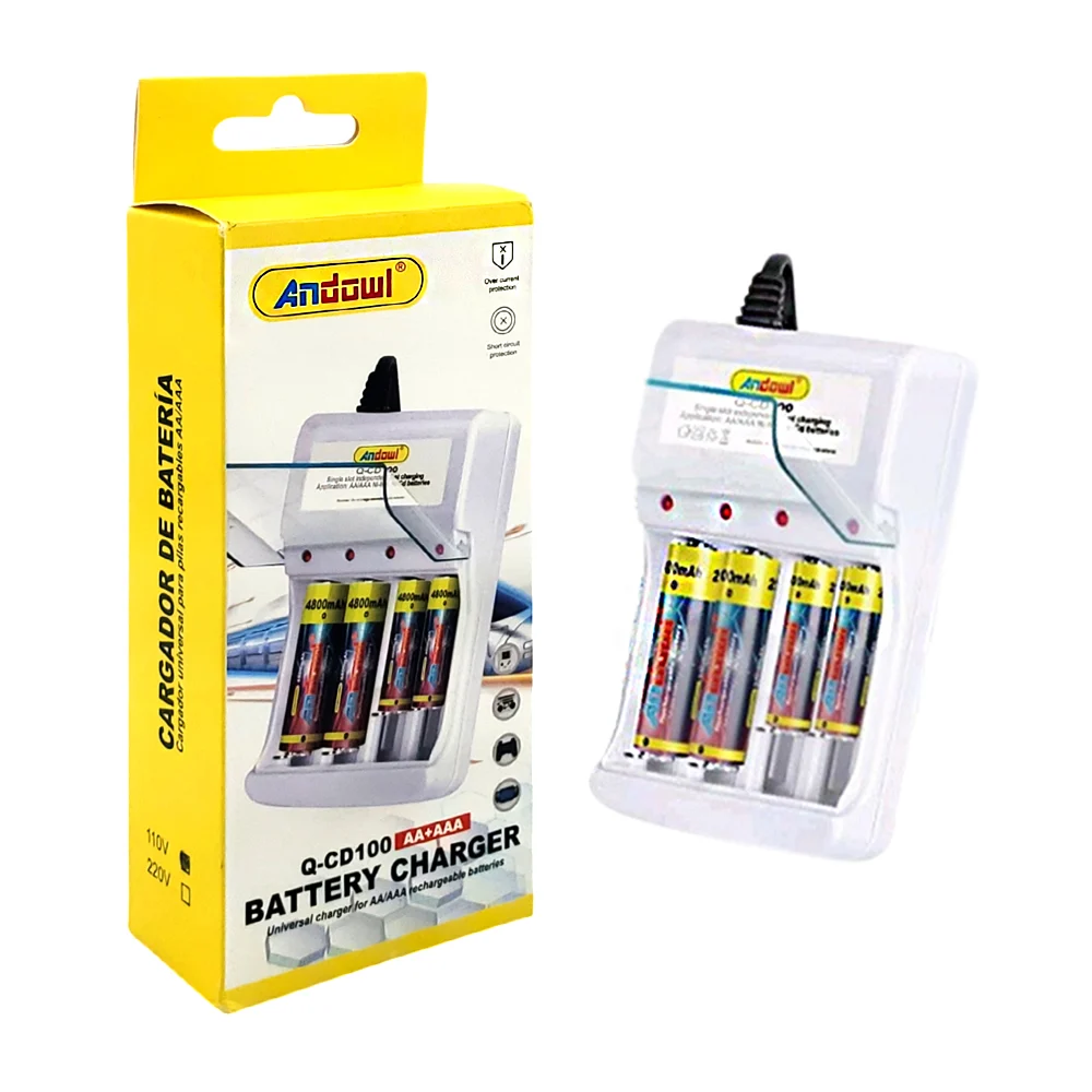Cargador de baterías universales aaa o aa, con tapa de seguridad / q-cd100
