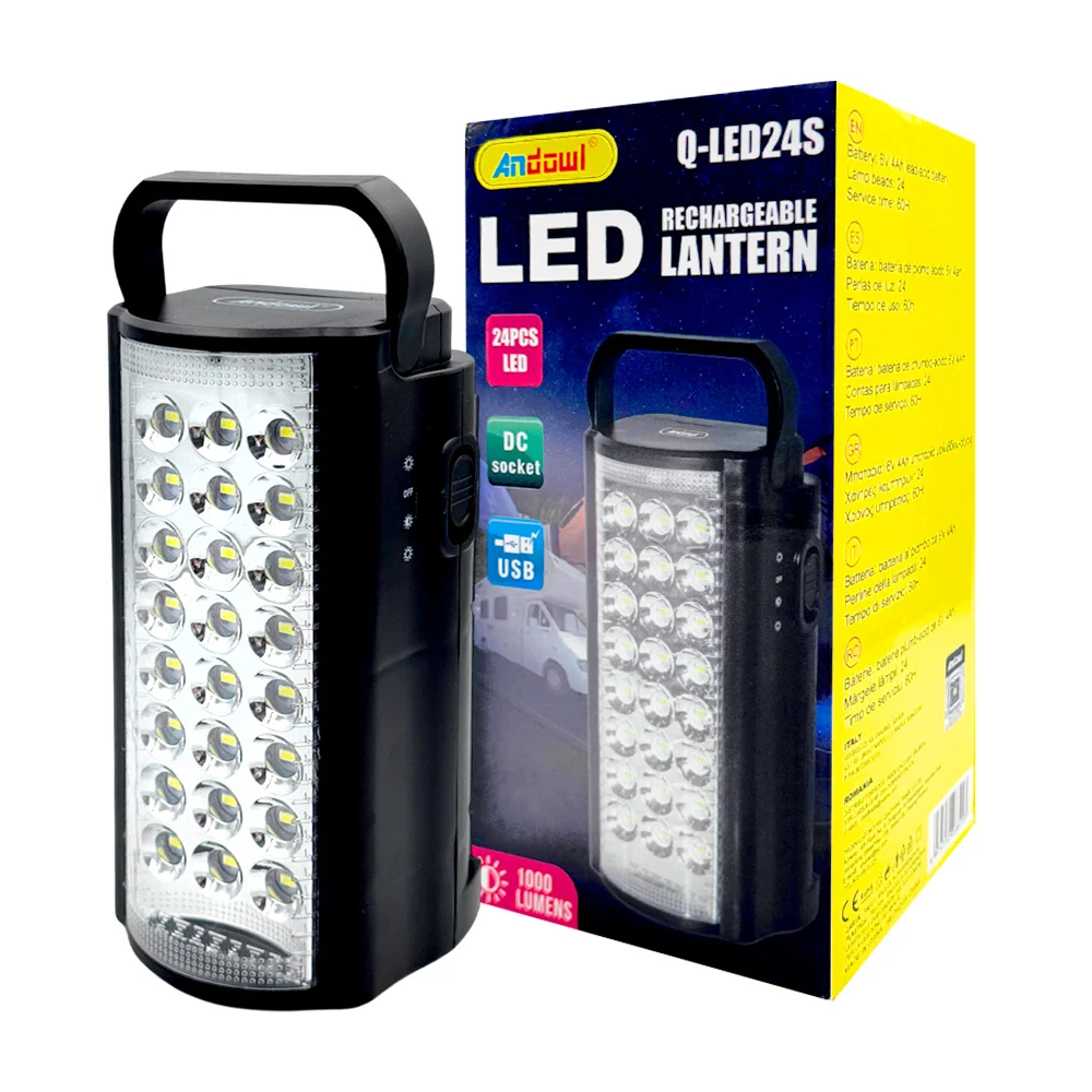 Lámpara led de emergencia con 24 leds y 1000 lúmenes de potencia, recargable