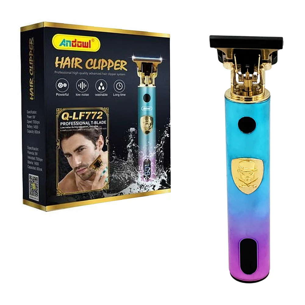 Máquina para corta el cabello, diseño metálico bicolor, pantalla digital