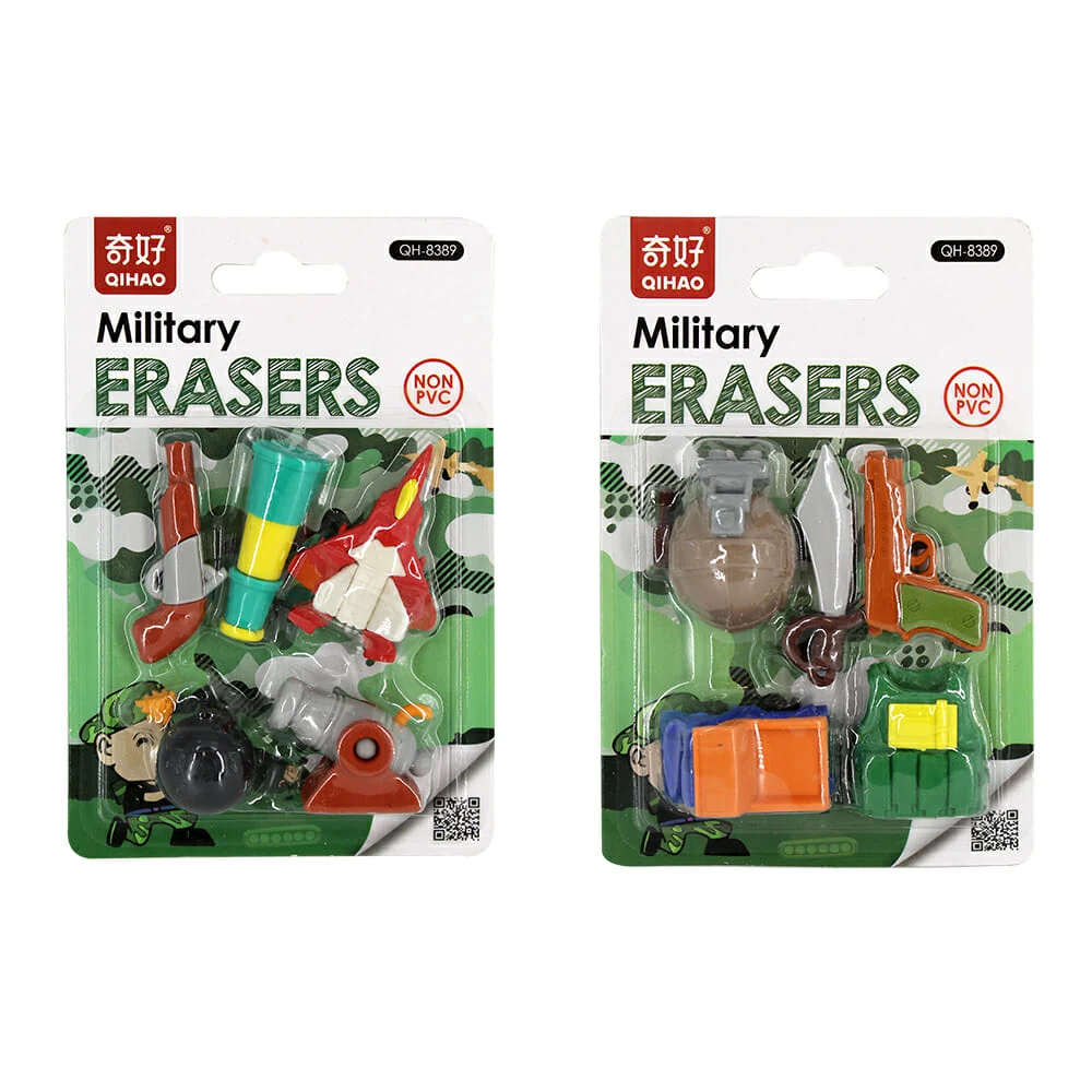 Blíster de borradores kawaii con distintos articulos militares, variedad de modelos / qh8389