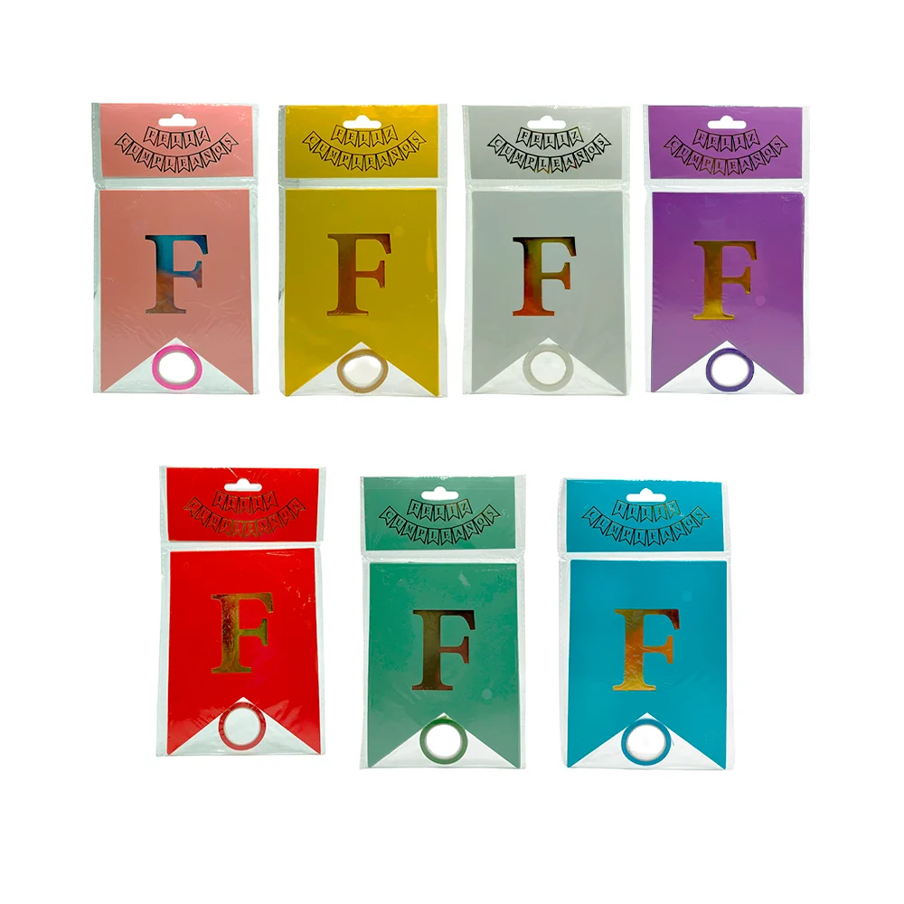 Banderín liso feliz cumpleaños de 15 piezas con letras doradas o plateadas, variedad de colores / a-384 / r876 / qlq0024 / qlq0023