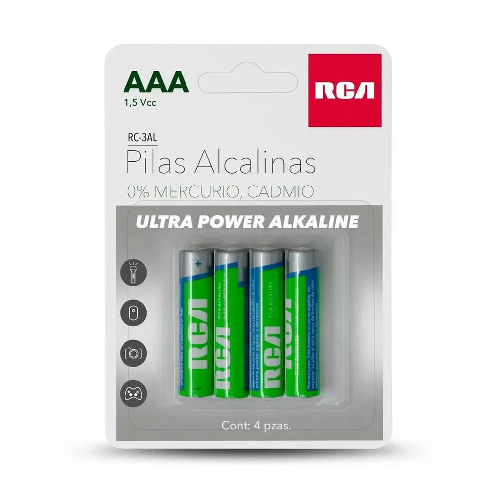 Blíster con 4 pilas baterías rca triple A alcalinas 1.5v / rc-3ca / pilas aaa