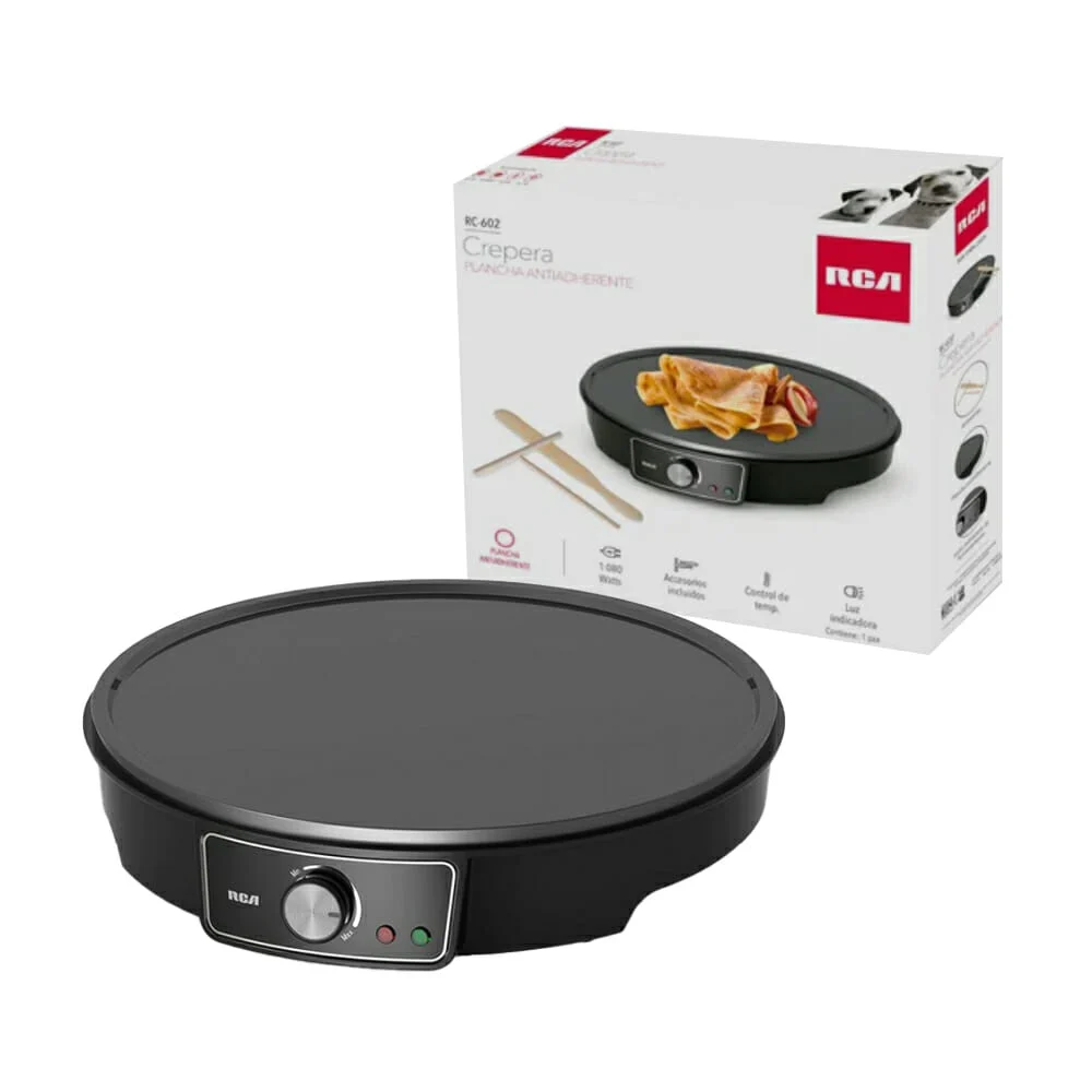 Máquina crepera chica rca con plancha antiadherente + esparcidor y espátula de madera / rc-602