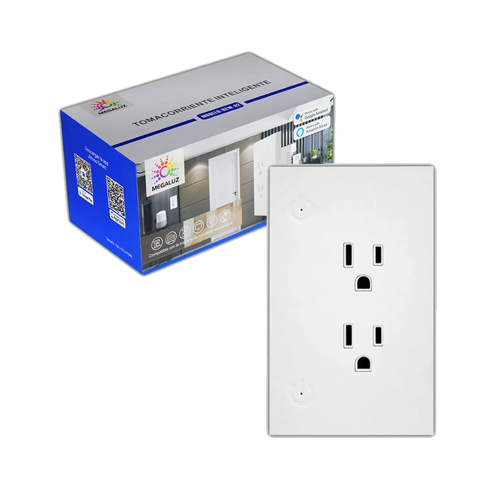 Placa inteligente megaluz de plástico con 2 contactos tomacorriente / rew-06